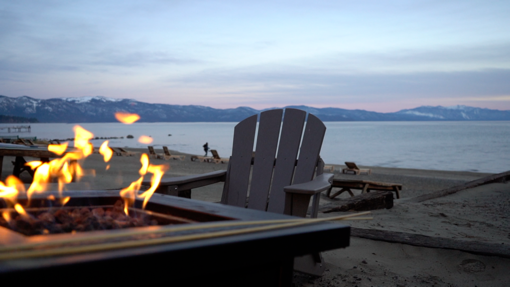 Firepit on Lake Tahoe Beach at Mourelatos Lakeshore Resort