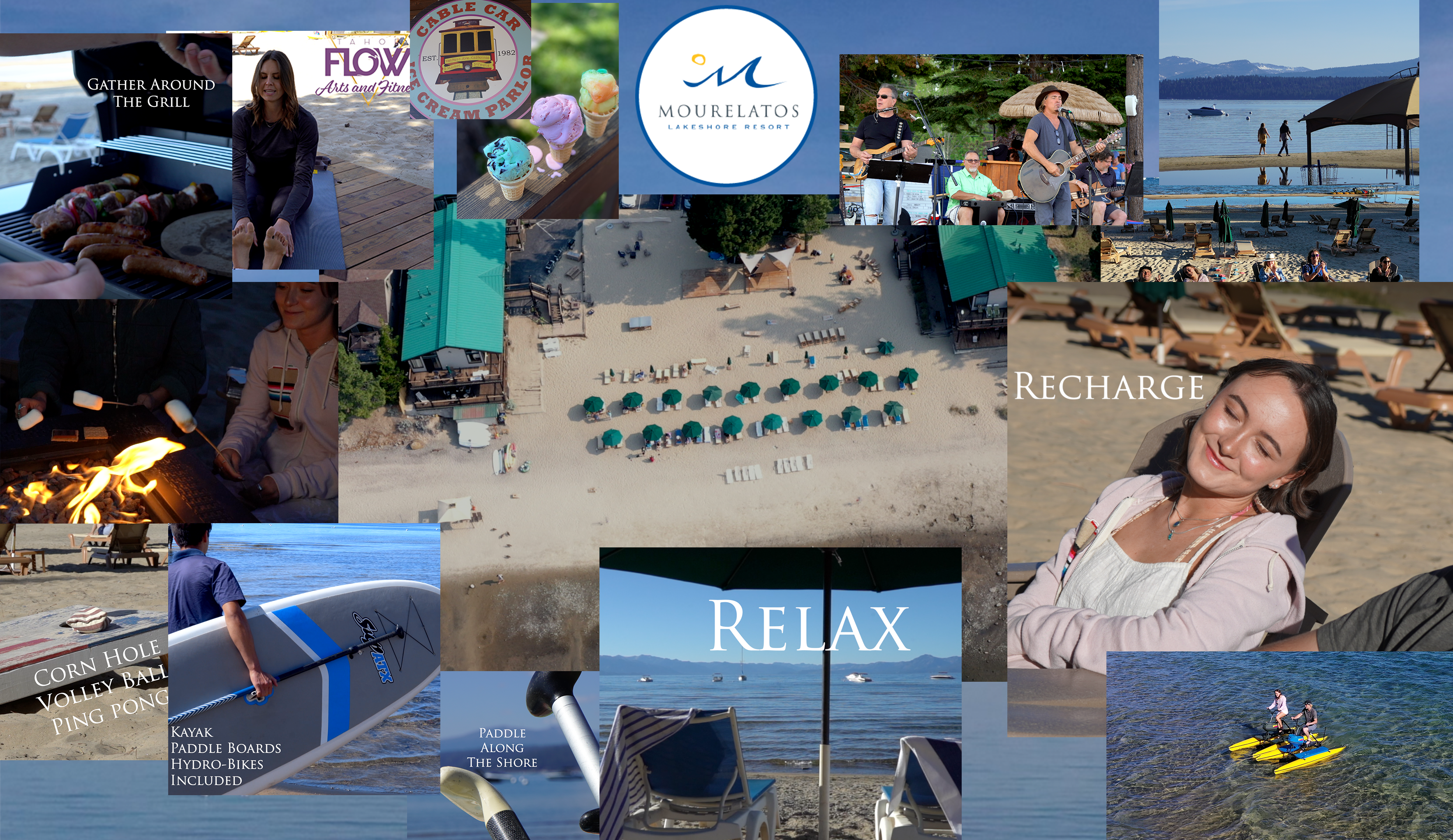 Collage of July Activities at Mourelatos Lakeshore Resort